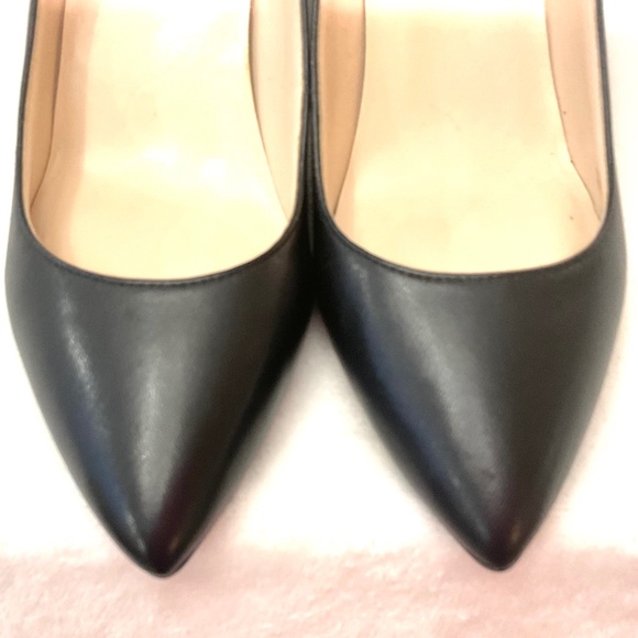 BLACK NINE WEST ISSA BLOCK HEEL MINIMALIST DRESSY COMFORT LEATHER PUMPS SZ 6M - Picture 5 of 14